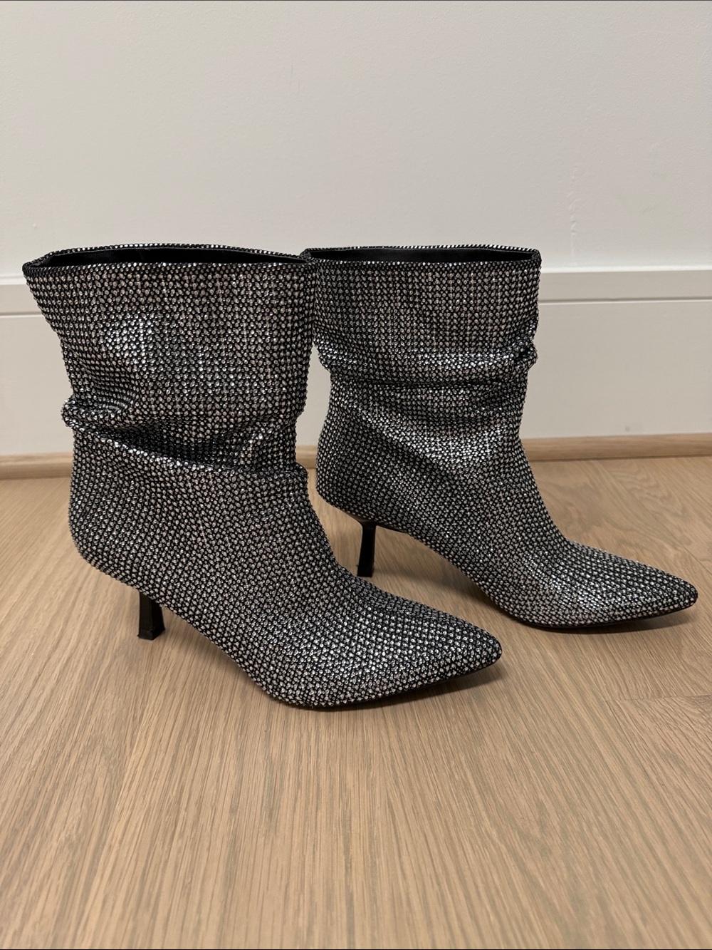 Open Edit Tilly Silver Rhinestone Ankle Boots